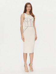Elisabetta Franchi Sukienka koktajlowa AB-724-51E2-V440 Écru Slim Fit. Sukienki damskie Elisabetta Franchi, bez wzorów, z syntetyku, wizytowe, bez kołnierzyka, bez ramiączek. Za 1,799.00 zł.