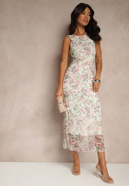 Biała Sukienka Typu Bodycon w Kwiatowy Wzór Melavela. Białe sukienki damskie Renee, na spotkanie biznesowe, s, bez wzorów, klasyczne, bez kołnierzyka, bez ramiączek, maxi, bodycon. Za 99.99 zł.