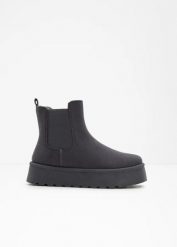 Sztyblety. Szare botki damskie bonprix, bez obcasa, na platformie, bez zapięcia. Za 139.99 zł.