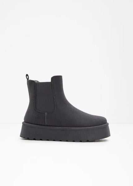 Sztyblety. Szare botki damskie bonprix, bez obcasa, na platformie, bez zapięcia. Za 139.99 zł.