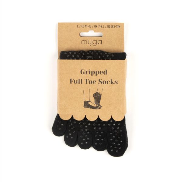 Antypoślizgowe skarpetki z palcami do jogi myga Yoga Toe Socks. Czarne skarpetki damskie Myga, bez wzorów. Za 49.99 zł.