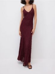 Sukienka maxi - bordowy. Czerwone sukienki damskie Reserved, l, bez wzorów, z dzianiny, bez kołnierzyka, bez ramiączek, maxi, dopasowane. Za 179.99 zł.