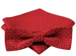 Czerwona Mucha w Drobną Kratkę + Poszetka, Męska. Czerwone krawaty i muchy męskie Alties, bez wzorów, eleganckie. Za 54.00 zł.