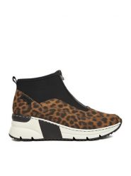 Rieker Botki CEO-N6352-90 Czarny. Czarne botki damskie Rieker, z materiału, bez obcasa, na koturnie, bez zapięcia. Za 309.99 zł.