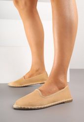 Ciemnobeżowe Espadryle Balerinki z Ozdobnymi Przeszyciami Firavione. Brązowe baleriny damskie Born2be, bez wzorów, bez obcasa. Za 44.99 zł.