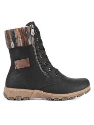 Rieker Botki Z0123-01 Czarny. Czarne botki damskie Rieker, z materiału, bez obcasa, na płaskiej podeszwie, bez zapięcia. Za 272.99 zł.