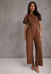 Brązowy Kombinezon VICES Ozdobiony Paskiem i Klamrą o Nieregularnym Kształcie Metilaeno. Brązowe kombinezony damskie Renee, l, bez wzorów, bez kołnierzyka, bez ramiączek. Za 179.99 zł.