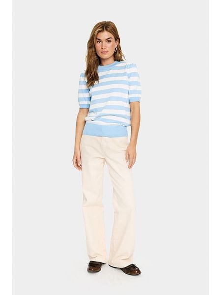 SAINT TROPEZ Sweter "Mila" w kolorze błękitno-białym rozmiar: XS. Białe swetry klasyczne damskie Saint Tropez, s, z wiskozy, bez kołnierzyka. Za 74.28 zł.
