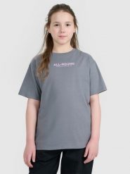 4F T-shirt oversize z nadrukiem dziewczęcy - szary 122 (6-7 lat). Szare koszulki dziewczęce 4f, m, bez wzorów, z bawełny, bez ramiączek. W wyprzedaży za 29.99 zł.