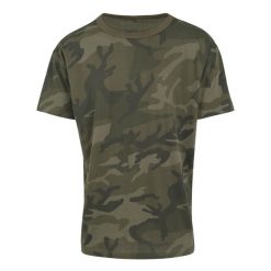 Koszulka W Kamuflażu Unisex Dla Dorosłych. Zielone bluzki damskie BUILD YOUR BRAND, s, bez wzorów, sportowe, bez kołnierzyka, bez ramiączek. Za 78.99 zł.