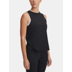 Koszulka Damska Bez Rękawów Under Armour Sportowa Treningowa. Czarne bluzki sportowe damskie Under Armour, bez kołnierzyka, bez ramiączek. Za 199.99 zł.
