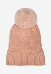 Różowa Czapka z Futrzanym Pomponem Oibti. Czerwone czapki zimowe damskie Born2be, z dzianiny. Za 29.99 zł.