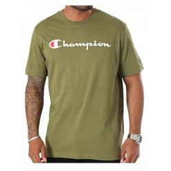 Koszulka T-shirt męska CHAMPION bawełna. Zielone t-shirty męskie CHAMPION, m, bez wzorów, z bawełny, bez kołnierzyka. Za 96.00 zł.