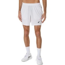 7-calowe spodenki Asics Court. Białe szorty męskie Asics, bez wzorów, z materiału, eleganckie. Za 217.50 zł.