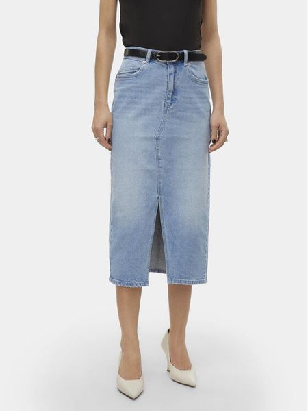 Vero Moda Spódnica jeansowa Veri 10295731 Niebieski Regular Fit. Niebieskie spódniczki damskie Vero Moda, xs, bez wzorów, z bawełny. Za 109.99 zł.