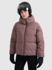 4F Kurtka narciarska membrana 5000 damska - brązowa L. Brązowe kurtki damskie 4f, l, bez wzorów, bez kaptura, narciarskie. Za 499.99 zł.