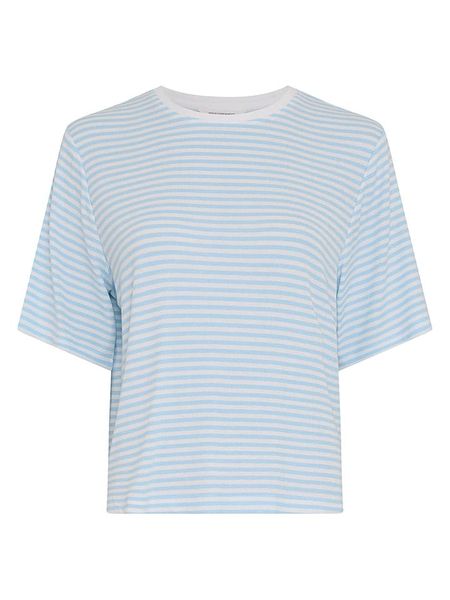 MOSS COPENHAGEN Koszulka w kolorze biało-błękitnym rozmiar: S/M. Białe bluzki damskie MOSS COPENHAGEN, m, bez wzorów, bez kołnierzyka, bez ramiączek. Za 134.95 zł.