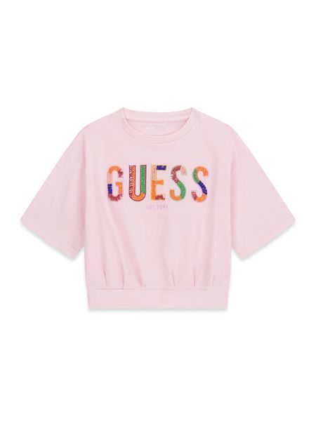 Guess T-Shirt J6GI16 K6YW4 Różowy Boxy Fit. Czerwone koszulki dziewczęce Guess, z aplikacjami, z bawełny, bez ramiączek. Za 124.99 zł.