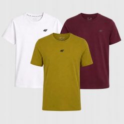 ZESTAW KOSZULEK MĘSKICH 4F KOMPLET 3PAK T-SHIRT. T-shirty męskie 4f, m, bez wzorów, z bawełny, bez kołnierzyka. Za 117.99 zł.