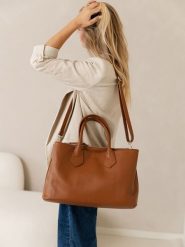 Lia Biassoni Skórzany shopper bag w kolorze jasnobrązowym - 42 x 29 x 15 cm rozmiar: onesize. Brązowe shopper bag damskie Lia Biassoni, bez wzorów, z materiału, przez ramię, bez dodatków. Za 404.99 zł.