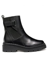 Geox Botki D Felleny D56XEC 00043 C9999 Czarny. Czarne botki damskie Geox, ze skóry, bez obcasa, na płaskiej podeszwie, bez zapięcia. Za 509.99 zł.