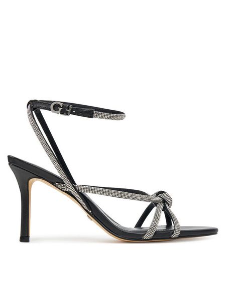 Guess Sandały FLJMRT ELE03 Czarny. Czarne sandały damskie Guess, z aplikacjami, ze skóry, bez obcasa, na szpilce. Za 419.99 zł.