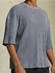 Bawełniana bluza z krótkim rękawem o waflowej strukturze - szary. Szare bluzy bez kaptura męskie Sinsay, l, z bawełny. Za 49.99 zł.