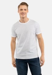 T-shirt w paski T-MUZZY. Białe t-shirty męskie Volcano, m, z aplikacjami, z bawełny, bez kołnierzyka. Za 69.99 zł.