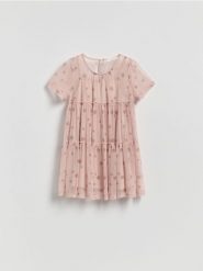 Dwuwarstwowa sukienka - pastelowy róż. Czerwone sukienki dziewczęce Reserved, bez wzorów, z materiału, bez ramiączek. Za 79.99 zł.