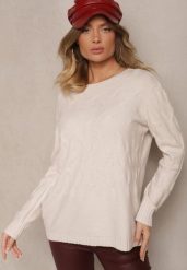 Jasnobeżowy Sweter z Wiskozą Bawełną i Tłoczonym Wzorem Zeiatha. Brązowe swetry klasyczne damskie Renee, l, z bawełny, bez kołnierzyka. Za 79.99 zł.