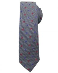 Modny i Elegancki Krawat Alties - Stalowy w Małe Kwiatki. Szare krawaty i muchy męskie Alties, bez wzorów, z tkaniny, eleganckie. Za 49.00 zł.