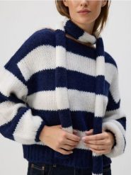 Sweter z wiązaniem - granatowy. Niebieskie swetry klasyczne damskie Reserved, l, z dzianiny, bez kołnierzyka. Za 139.99 zł.