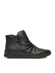 Rieker Botki Z0056-00 Czarny. Czarne botki damskie Rieker, ze skóry, bez obcasa, na płaskiej podeszwie, bez zapięcia. Za 319.99 zł.