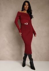 Bordowa Spódnica o Ołówkowym Kroju z Wiskozą z Paskiem i Rozcięciem Saweda. Czerwone spódniczki damskie Renee, m, bez wzorów, z wiskozy, eleganckie, midi, ołówkowe. Za 79.99 zł.