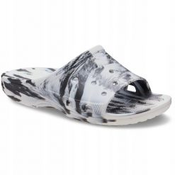 Klapki Dla Dorosłych Crocs Saturday Marbled Slide. Czarne klapki damskie Crocs, bez wzorów, z materiału, bez obcasa. Za 169.99 zł.