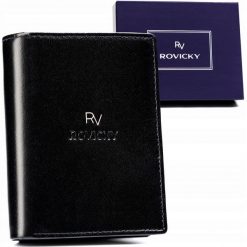 Portfel męski Rovicky RV-7680056-9-BCA czarny. Czarne portfele męskie ROVICKY, bez wzorów, ze skóry. Za 70.00 zł.