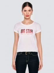 Koszulka damska z logo BIG STAR biała Betta 100. Białe t-shirty damskie Big Star, l, z aplikacjami, z dzianiny, bez kołnierzyka. Za 89.99 zł.