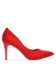 DeeZee Szpilki DZ002 Czerwony. Czerwone szpilki DeeZee, bez wzorów, z materiału, bez obcasa. Za 129.99 zł.