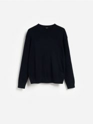 Sweter z dodatkiem modalu - granatowy. Niebieskie swetry męskie Reserved, l, bez wzorów, z bawełny, bez kołnierzyka. Za 139.99 zł.