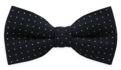 Granatowa Bawełniana Elegancka Mucha -EM Men's Accessories- Męska, w Białe Groszki, Kropki. Niebieskie krawaty i muchy męskie Em men's accessories, bez wzorów, z bawełny, eleganckie. Za 59.99 zł.