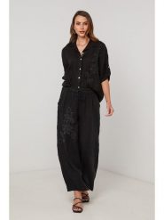 Lin Passion Lniane spodnie w kolorze czarnym rozmiar: 34/36. Czarne spodnie materiałowe damskie Lin Passion, bez wzorów, ze lnu, klasyczne, z standardowym stanem. Za 143.99 zł.