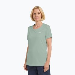 Koszulka trekkingowa damska Jack Wolfskin Tech T. Zielone t-shirty damskie Jack Wolfskin, uniwersalny, bez wzorów, z materiału, bez ramiączek. Za 129.99 zł.