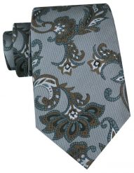 Męski Krawat - Chattier - Stalowy w Kwiaty. Szare krawaty i muchy męskie Chattier, bez wzorów, z tkaniny, eleganckie. Za 55.00 zł.