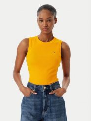 Tommy Hilfiger Top WW0WW47806 Pomarańczowy Slim Fit. Brązowe topy damskie Tommy Hilfiger, l, bez wzorów, z bawełny, bez ramiączek. Za 129.99 zł.