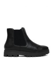Rieker Botki CEO-43072-00 Czarny. Czarne botki damskie Rieker, ze skóry, bez obcasa, na płaskiej podeszwie, bez zapięcia. Za 369.99 zł.