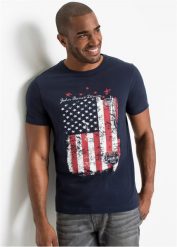 T-shirt z czystej bawełny. Niebieskie t-shirty męskie bonprix, l, bez wzorów, z bawełny, bez kołnierzyka. Za 57.99 zł.