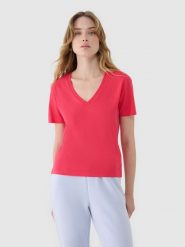 4F T-shirt oversize z modalem damski - różowy S. Czerwone t-shirty damskie 4f, s, bez wzorów, z bawełny, bez kołnierzyka. W wyprzedaży za 39.99 zł.
