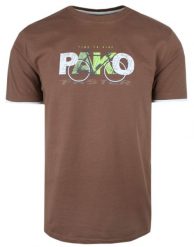 T-Shirt Męski - Brązowy z Motywem Roweru - Pako Jeans. Brązowe t-shirty męskie Pako Jeans, m, bez wzorów, z bawełny, bez kołnierzyka. Za 69.00 zł.