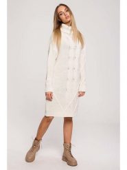 Made of emotion Sukienka dzianinowa w kolorze kremowym rozmiar: L/XL. Brązowe sukienki damskie Made Of Emotion, na co dzień, l, bez wzorów, z dzianiny, bez kołnierzyka, bez ramiączek, midi, proste. Za 52.17 zł.