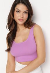 Fioletowy Bawełniany Tank Top Bez Rękawów Lomalia. Fioletowe topy damskie Born2be, l, bez wzorów, z bawełny, bez kołnierzyka. Za 19.99 zł.